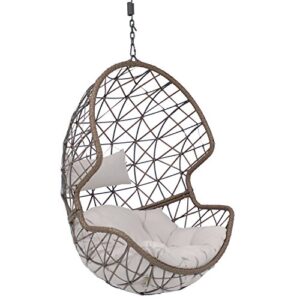 sunnydaze danielle hanging egg chair swing, resin wicker basket design, outdoor use, includes gray cushion