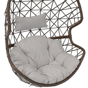 Sunnydaze Danielle Hanging Egg Chair Swing, Resin Wicker Basket Design, Outdoor Use, Includes Gray Cushion