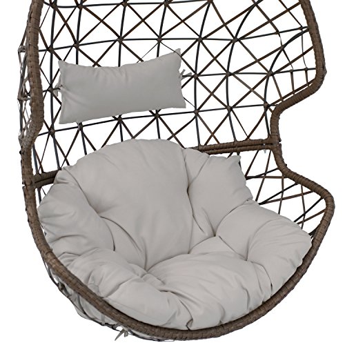 Sunnydaze Danielle Hanging Egg Chair Swing, Resin Wicker Basket Design, Outdoor Use, Includes Gray Cushion