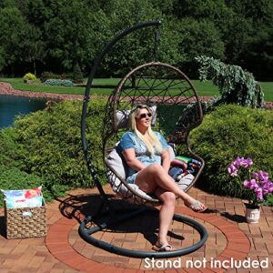 Sunnydaze Danielle Hanging Egg Chair Swing, Resin Wicker Basket Design, Outdoor Use, Includes Gray Cushion