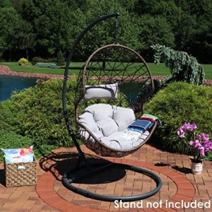 Sunnydaze Danielle Hanging Egg Chair Swing, Resin Wicker Basket Design, Outdoor Use, Includes Gray Cushion