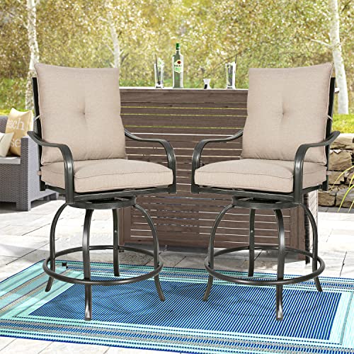 Ulax Furniture Outdoor 2-Piece Counter Height Swivel Bar Stools High Patio Dining Chair Set