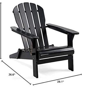 Plow & Hearth 62A80-BK Foldable Eucalyptus Adirondack Chair, Black