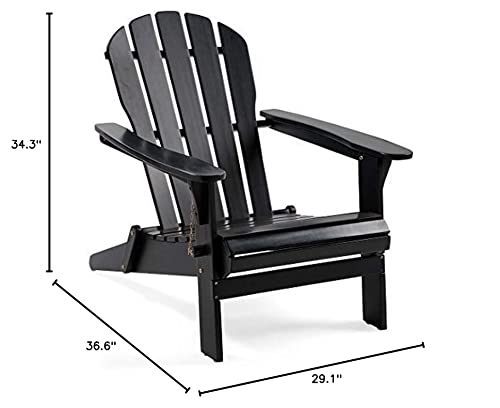 Plow & Hearth 62A80-BK Foldable Eucalyptus Adirondack Chair, Black