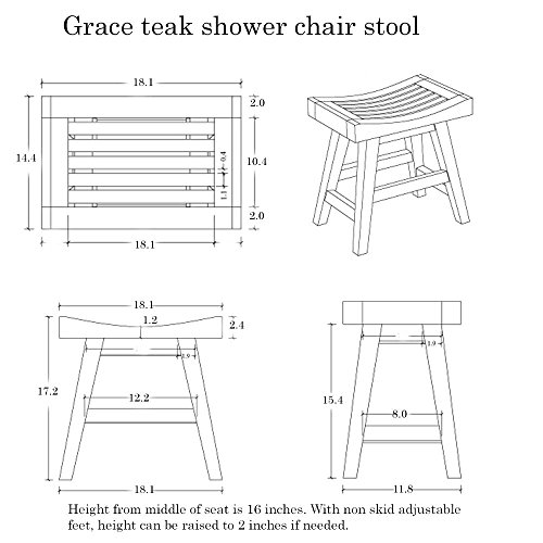 Grace Teak Shower Bench or Kitchen Bench Patio Chair Height Bench by BayviewPatio