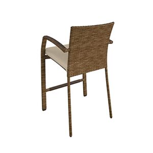 Cosco Outdoor 3 Piece High Top Bistro Lakewood Ranch Steel Woven Wicker Patio Balcony Furniture Set with Cushions, Brown