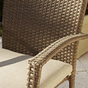 Cosco Outdoor 3 Piece High Top Bistro Lakewood Ranch Steel Woven Wicker Patio Balcony Furniture Set with Cushions, Brown