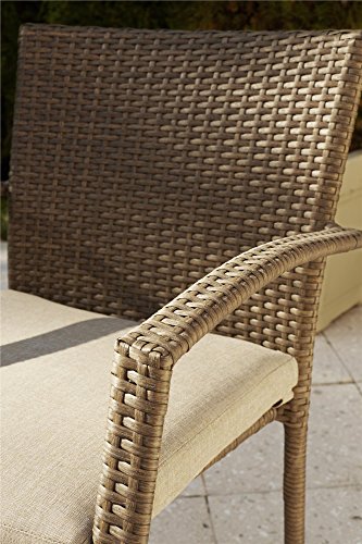 Cosco Outdoor 3 Piece High Top Bistro Lakewood Ranch Steel Woven Wicker Patio Balcony Furniture Set with Cushions, Brown