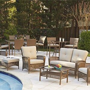 Cosco Outdoor 3 Piece High Top Bistro Lakewood Ranch Steel Woven Wicker Patio Balcony Furniture Set with Cushions, Brown