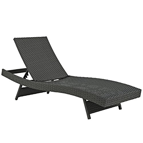 Modway Sojourn Wicker Rattan Outdoor Patio Sunbrella Fabric Chaise Lounge in Canvas Navy