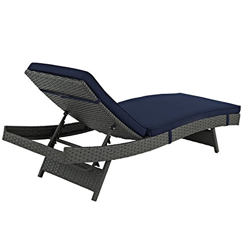 Modway Sojourn Wicker Rattan Outdoor Patio Sunbrella Fabric Chaise Lounge in Canvas Navy