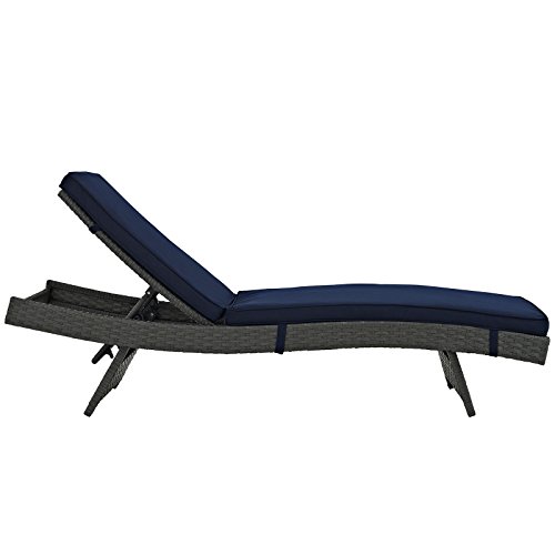 Modway Sojourn Wicker Rattan Outdoor Patio Sunbrella Fabric Chaise Lounge in Canvas Navy