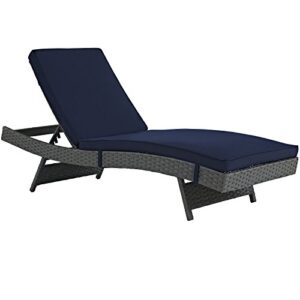 Modway Sojourn Wicker Rattan Outdoor Patio Sunbrella Fabric Chaise Lounge in Canvas Navy