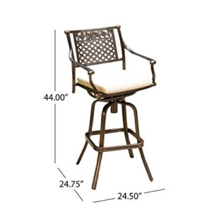 Christopher Knight Home Sebastian Cast Aluminum Barstools with Cushions, 2-Pcs Set, Copper