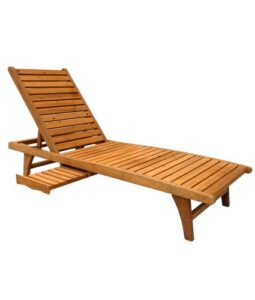 leisure season cl7111 chaise lounge with pull-out tray – brown – 1 piece – wooden reclining outdoor furniture for sunbathing, relaxation – great patio, pool deck, garden, lawn or beach lounging chair