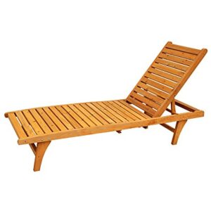 Leisure Season CL7111 Chaise Lounge with Pull-Out Tray - Brown - 1 Piece - Wooden Reclining Outdoor Furniture for Sunbathing, Relaxation - Great Patio, Pool Deck, Garden, Lawn or Beach Lounging Chair