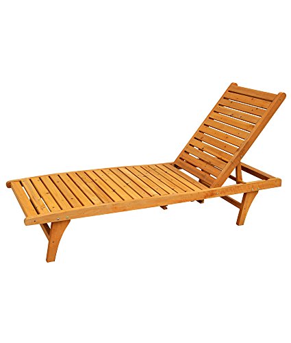 Leisure Season CL7111 Chaise Lounge with Pull-Out Tray - Brown - 1 Piece - Wooden Reclining Outdoor Furniture for Sunbathing, Relaxation - Great Patio, Pool Deck, Garden, Lawn or Beach Lounging Chair