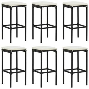 qzzced bar stools with cushions 6 pcs,modern bar stools,kitchen stool,outdoor stool,tall bar stools,breakfast bar stools,counter height stools,for pub, restaurant, home,black poly rattan