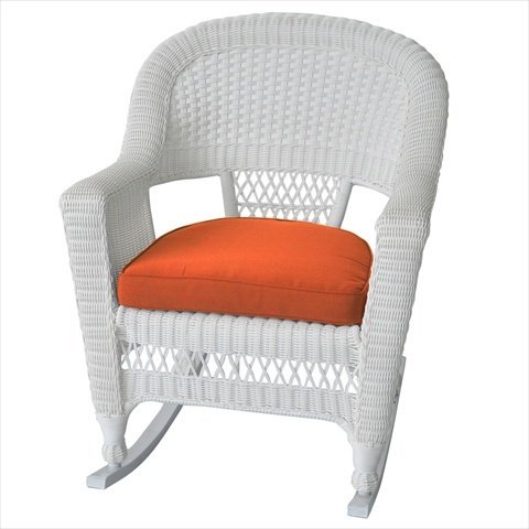 Jeco Rocker Wicker Chair with Orange Cushion, Set of 2, White