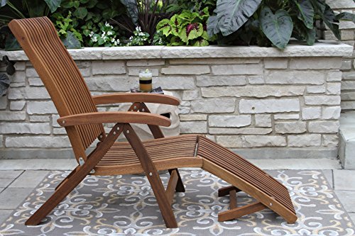 Outdoor Interiors VC7080 Eucalyptus Venetian 5 Position Steamer/Lounger with Ottoman