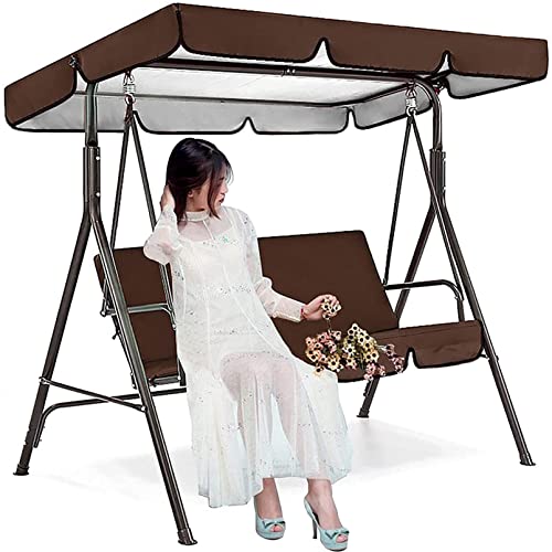 Garden Swing Chair Canopy+Seat Replacement 2/3 Seater, Replacement Cover Set for Canopy Swing Waterproof, Anti-UV Swing Roof/Seat Cover (Frame Not Included) ( Color : Brown , Size : 249×185×18CM )