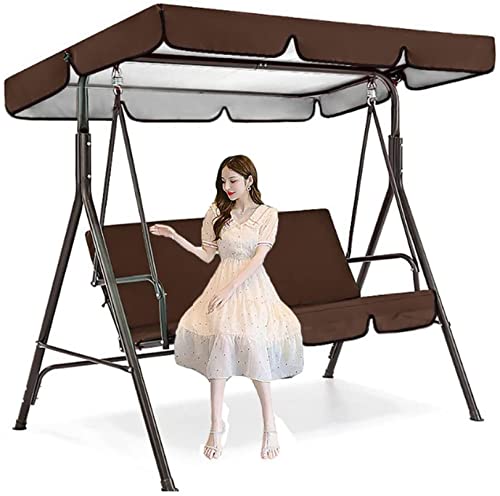 XYQSBY Garden Replacement Canopy for Swing Seat Chair of 3 Seaters Waterproof Windproof Anti-Uv Patio Hammock Cover Top Roof Sun Shade Cover for Outdoor Yard,Beige,249x185x18cm/98x73x7''