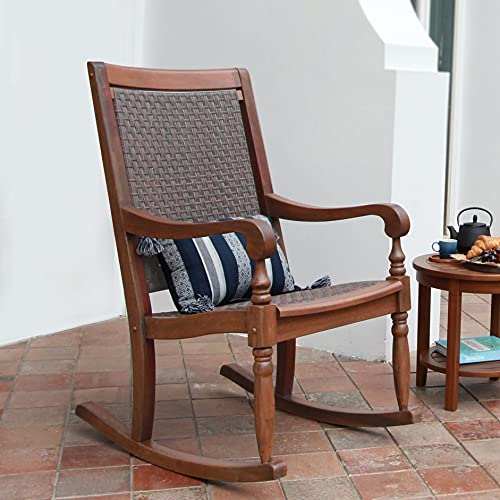 Cambridge Casual Solid Wood Lyon Oversized Rocking Chair, Natural Brown Wicker