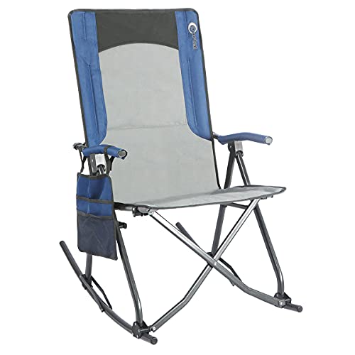 PORTAL Folding Camping Rocking Chairs Thicker Outdoor Patio Rocker Recliner Chairs Support 300 lbs, Blue