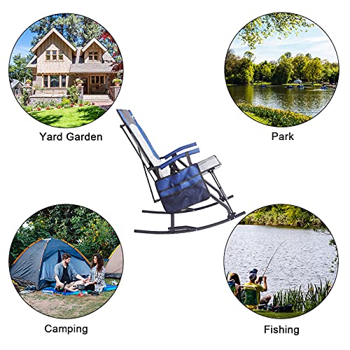 PORTAL Folding Camping Rocking Chairs Thicker Outdoor Patio Rocker Recliner Chairs Support 300 lbs, Blue