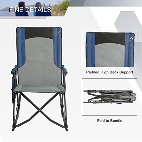 PORTAL Folding Camping Rocking Chairs Thicker Outdoor Patio Rocker Recliner Chairs Support 300 lbs, Blue