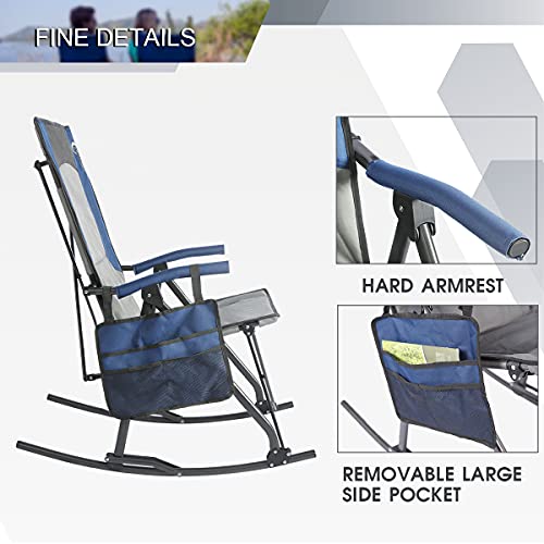 PORTAL Folding Camping Rocking Chairs Thicker Outdoor Patio Rocker Recliner Chairs Support 300 lbs, Blue