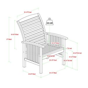 Walker Edison AZOWCHAT3PCBR Castellina Modern 3-Piece Solid Acacia Wood Patio Chat Set, Brown