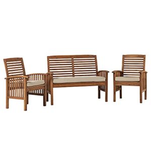 Walker Edison AZOWCHAT3PCBR Castellina Modern 3-Piece Solid Acacia Wood Patio Chat Set, Brown