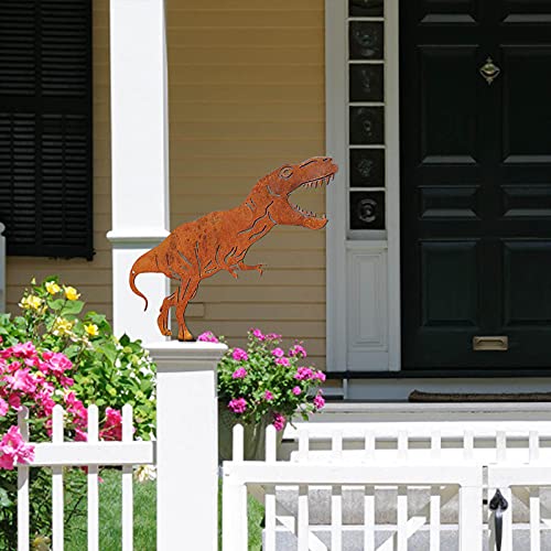 LLOP Garden Sculpture & Statue, Rusty Metal Triceratops T-Rex Stegosaurus- Creative Rusty Metal Garden Yard Art, Decorative Lawn Outdoor Home Ornament (A)