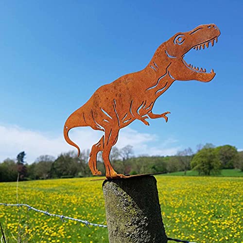 LLOP Garden Sculpture & Statue, Rusty Metal Triceratops T-Rex Stegosaurus- Creative Rusty Metal Garden Yard Art, Decorative Lawn Outdoor Home Ornament (A)