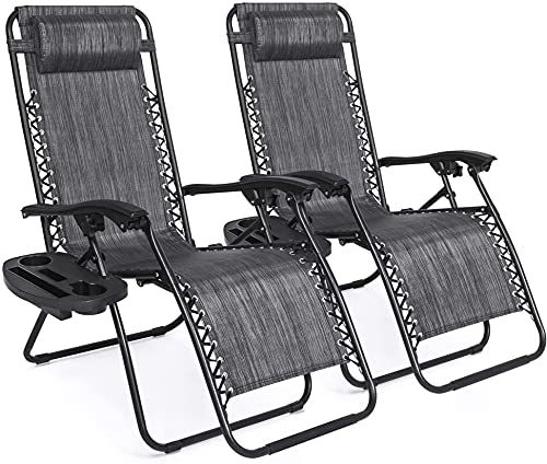 ZMZ Global Zero Gravity Chair Set of 2, Extra Large Cup Holder (Dark Ash)