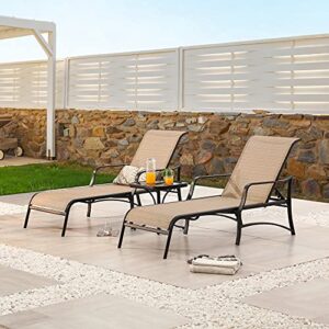 patiofestival 3 pieces patio chaise lounge chairs set adjustable back all weather with bistro table(beige)