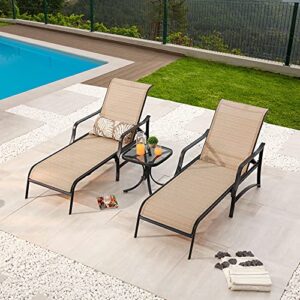 PatioFestival 3 Pieces Patio Chaise Lounge Chairs Set Adjustable Back All Weather with Bistro Table(Beige)