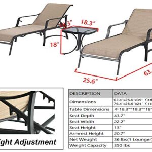 PatioFestival 3 Pieces Patio Chaise Lounge Chairs Set Adjustable Back All Weather with Bistro Table(Beige)