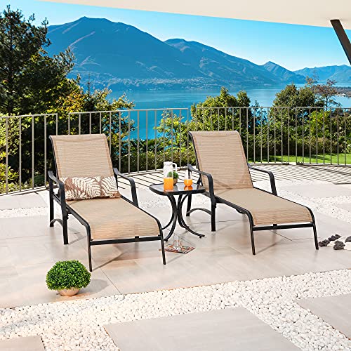 PatioFestival 3 Pieces Patio Chaise Lounge Chairs Set Adjustable Back All Weather with Bistro Table(Beige)