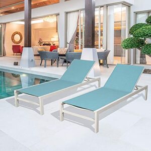 patio tree 2 pieces patio aluminum chaise lounges outdoor reclining lounge chairs with adjustable backrest, turquoise