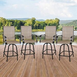 peak home furnishings 4-piece outdoor swivel bar stools, textilene patio seating height bar chairs with high back and armrest (sling seat, set of 4)