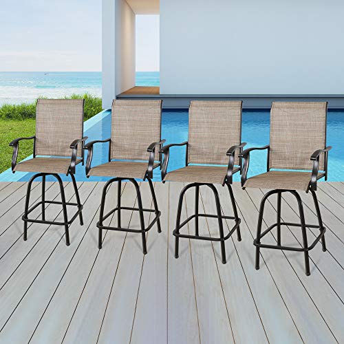 Peak Home Furnishings 4-Piece Outdoor Swivel Bar Stools, Textilene Patio Seating Height Bar Chairs with High Back and Armrest (Sling Seat, Set of 4)