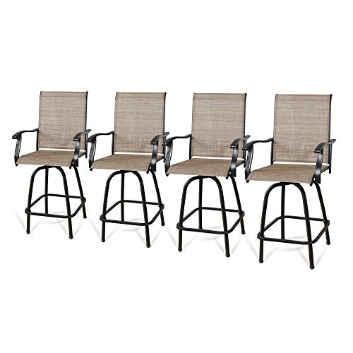 Peak Home Furnishings 4-Piece Outdoor Swivel Bar Stools, Textilene Patio Seating Height Bar Chairs with High Back and Armrest (Sling Seat, Set of 4)