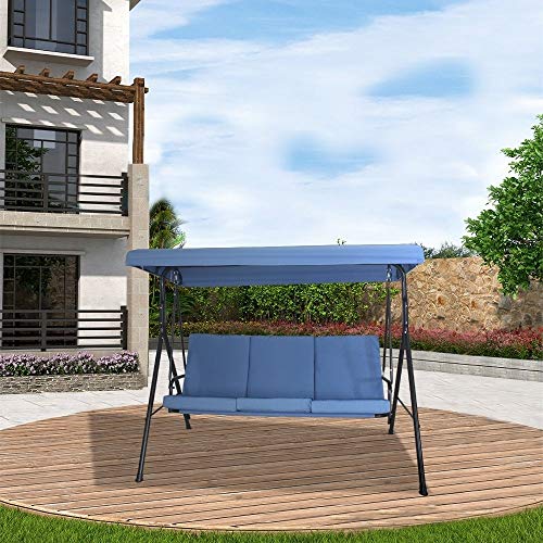 Homebeyond 3 Seater Outdoor Patio Swing | Rust and Fade Resistant Steel Frame with Adjustable Tilt Canopy | Perfect for Garden Backyard or Poolside - SW-3B