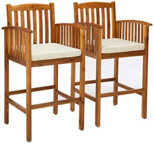 christopher knight home grace outdoor acacia barstools, natural finish and cream (set of 2)
