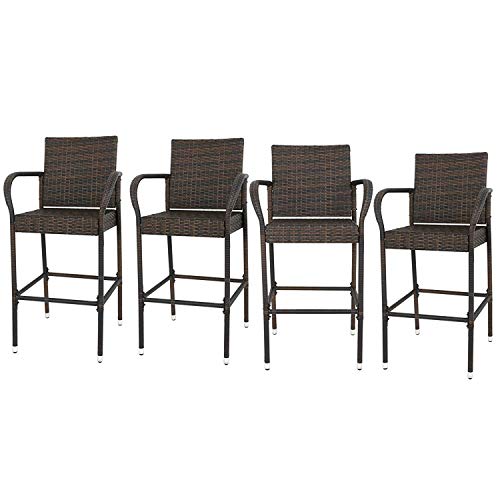F2C Pack of 4 Brown Wicker Barstool All Weather Dining Chairs Outdoor Patio Furniture Bar Stools
