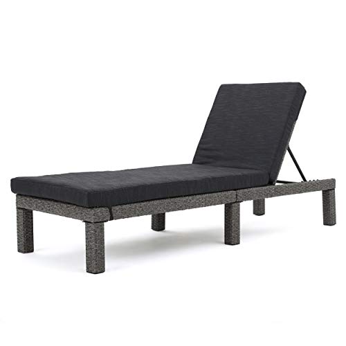 Christopher Knight Home Puerta Outdoor Wicker Chaise Lounge with Water Resistant Cushion, Mixed Black / Dark Grey