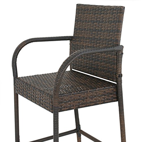 BBBuy Set of 4 Wicker Bar Stool All Weather Outdoor Backyard Rattan Chair Patio Furniture with Armrest and Footrest