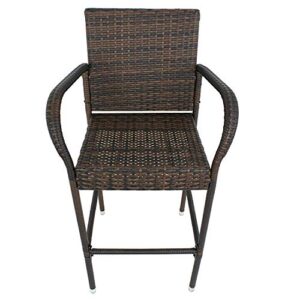 BBBuy Set of 4 Wicker Bar Stool All Weather Outdoor Backyard Rattan Chair Patio Furniture with Armrest and Footrest